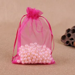 Elegant Chiffon Organza Gift Bags - 50pcs Assorted Sizes for Weddings, Parties, and Festive Occasions (Rose Red)