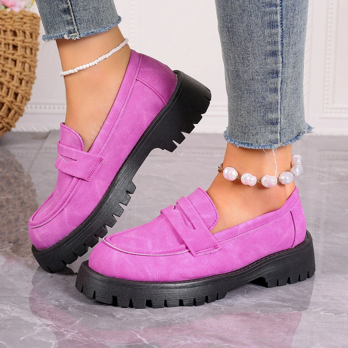 2024 Shoes Women Plus Size Loafers Women British Style Platform Shoes Office Ladies Light Casual Designer Shoes Zapatos De Mujer 6