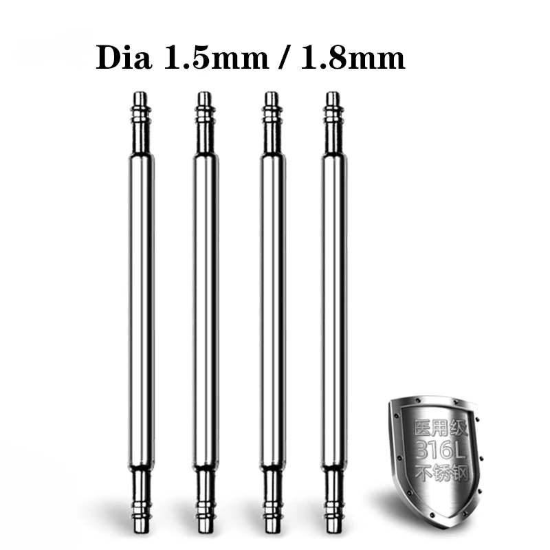 10PCS Dia 1.5mm/1.8mm Spring bars Strap link Pins fits 16mm 18mm 19mm 20mm 21mm 22mm 24mm 26mm 28mm Watch band Strap Links Bars