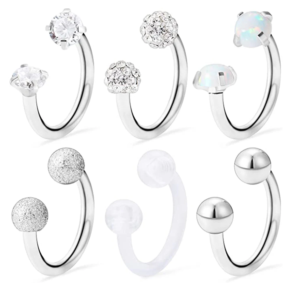6Style Stainless Steel Opal Crystal CZ Ball Nose Septum Horseshoe Earring Eyebrow Lip Helix Tragus Cartilage Piercing Ring nose rings,piercing jewelry,body piercing earrings,ear piercing jewelry,metal jewelry,hoop earrings,body piercing jewelry,body jewelry