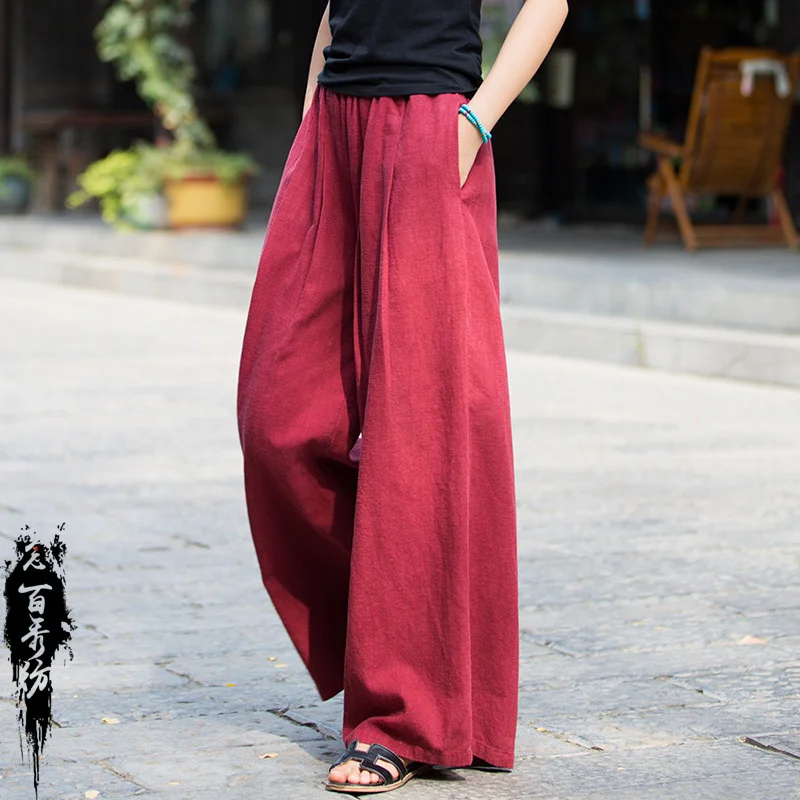 

Vintage Cotton Linen Pants Women 2023 Spring Summer New Style Ramie Cotton Sand Washing Literary And Artistic Wide Leg Pants