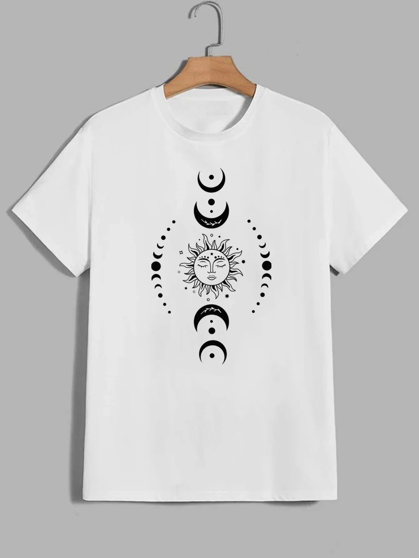 T-shirt imprimé soleil et lune pour décontracté, col rond, manches courtes, mode été, hauts, tenues pour hommes_voghion.com