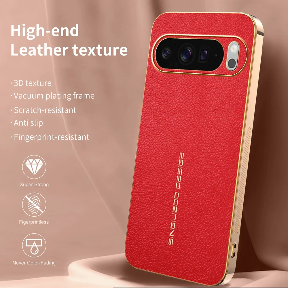 Elegant Lychee Leather Electroplated Frame Shockproof Phone Case