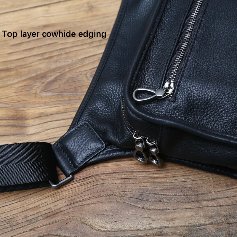 NZPJ Leather Men's Shoulder Bag Casual Messenger Bag Top Layer Cowhide Horizontal Section Solid Color Trend Tablet Computer Bag