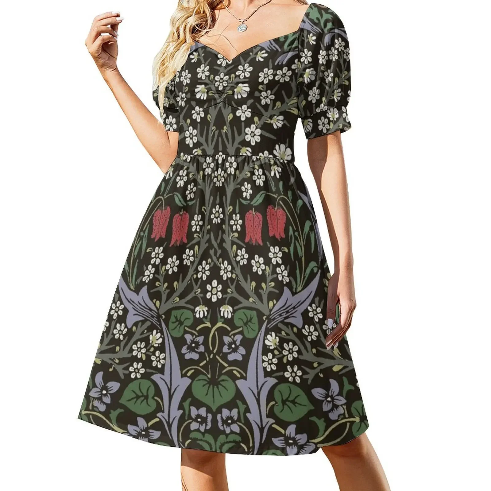 thumbnail image 1 of Vestido suelto de verano sin mangas con estampado floral y estampado artístico de tapiz de endrino, 1 of 7