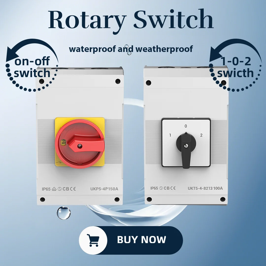 สวิตช์โรตารี่กันน้ำและทนทานต่อสภาพอากาศ IP65, เปิด-ปิด 100A/150A, 1-0-2 63A/100A ควบคุมด้วยมือ 1