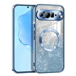 Glitter Transparent Slim Plating Shiny Phone Case for Pixel 8Pro (Blue)
