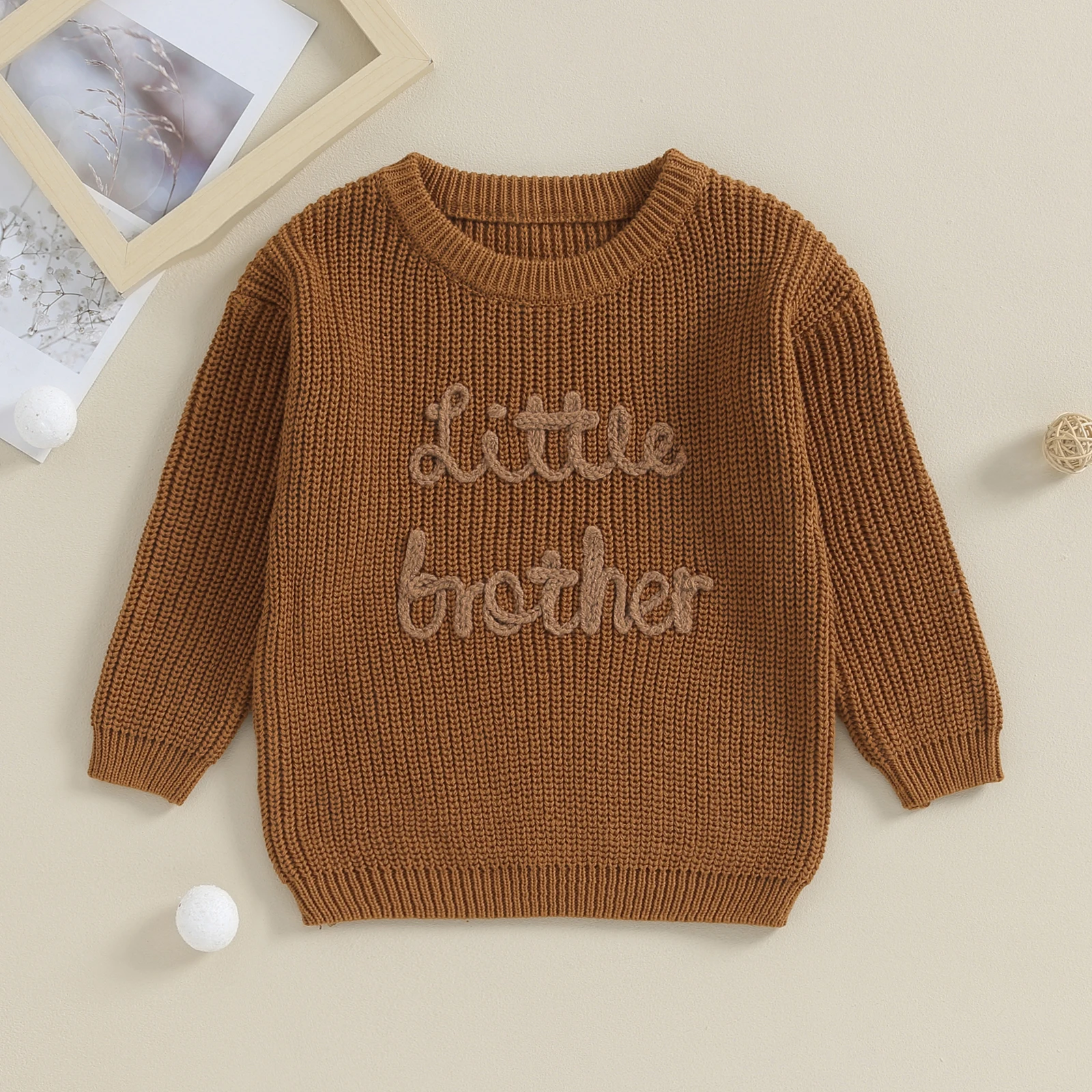 Winter Newborn Baby Boys Sweater Knitwear Letter Embroidery Crew Neck Long Sleeve Pullovers Tops Toddler Casual Crochet Clothes