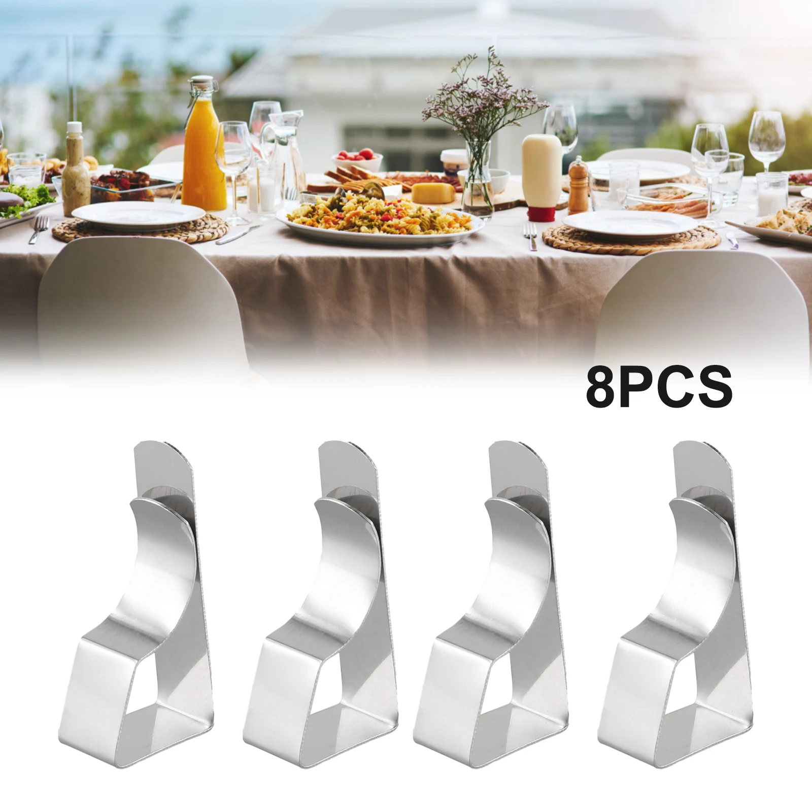 

8 Pcs Stainless Steel ===-Slip Tablecloth Clamp===Non-slip Securing Hold== Wedding Camping Pro=enade Table Cloth Cover Fix Clips