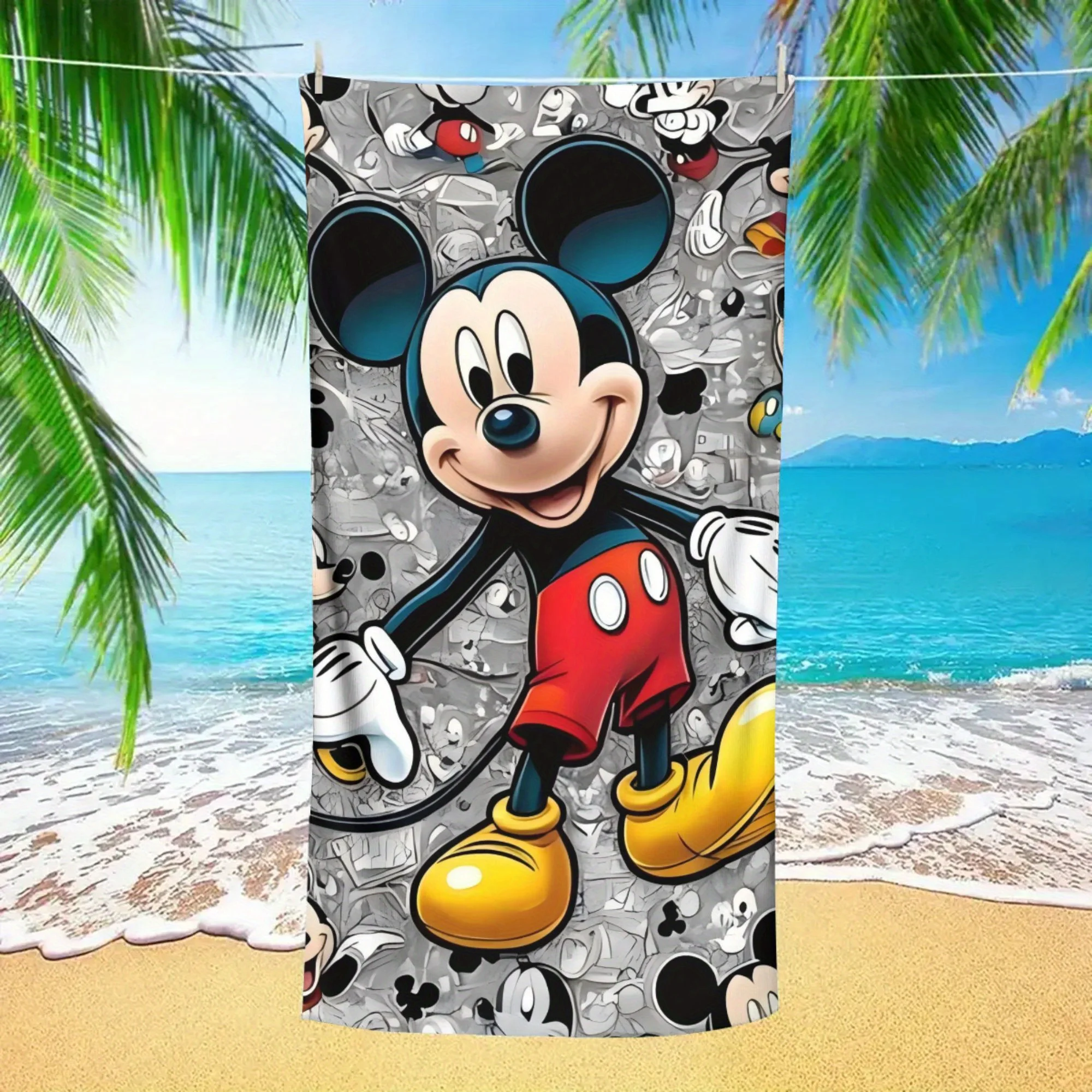 One Mickey Beach Towel Made of Quick-Drying Soft Microfiber, Ideal for Travel, Beach Outings, Pool Days, And Camping, Perfect