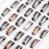 20 Pcs/Lot Wholesale Fashion Inlay Tree Timber Pattern Wood Stainless Steel Rings Jewelry For Women Men Party Gifts 1