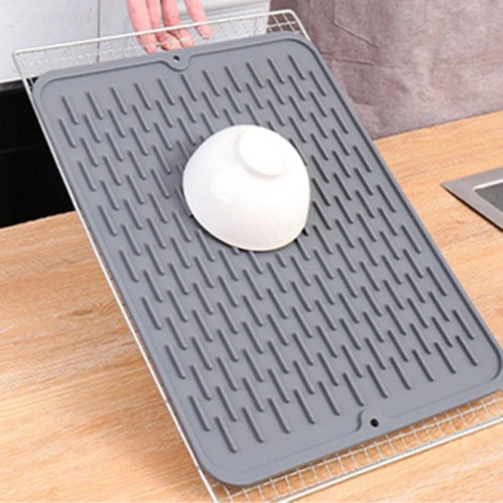 Faucet Mat Kitchen Faucet Splash Pad Grey Silicone Drying Mat Kitchen Counter Placemat Non-Slip Heat Resistant Sink Pad Thickness Rectangle Dish Drying Mat Bowl