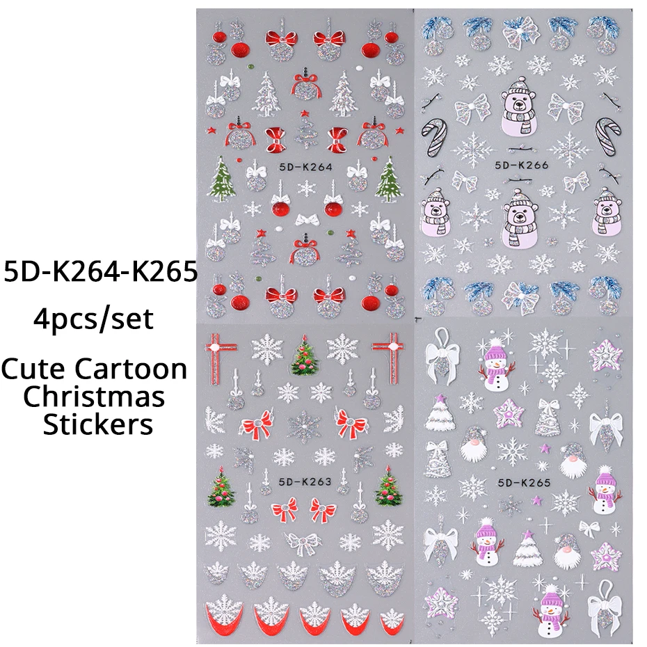 Description Picture 6 of item4pcs 5D Cute Christmas Snowman Nails Decals Winter Snowflake Santa Claus Snow Nail Stickers Slider Decoration Embossed Manicure