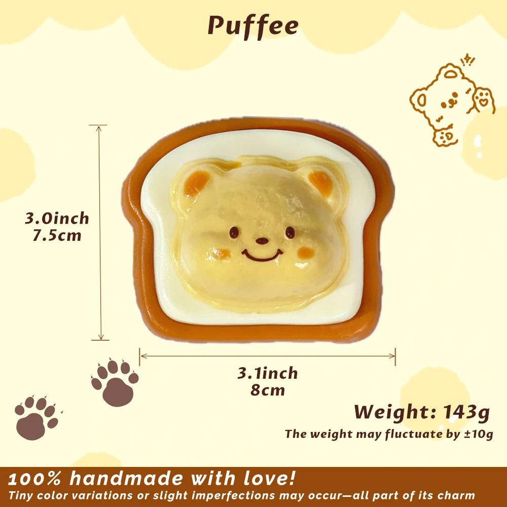 Butter Bear Toast Taba Squishy,Handmade Creamy Soft Slow Rebound Stress Relief Fidget Toy, Halloween Christmas Party Office Gift