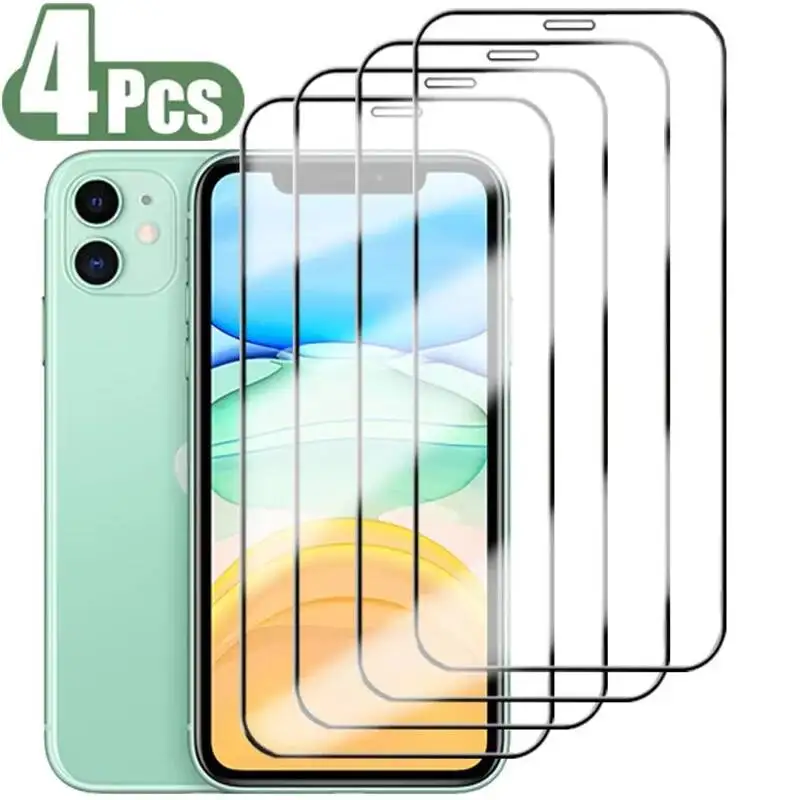 1-4Pcs 9H Screen Protector 15 16 Pro 11 14 12 13 Mini X XS Max XR Protective Glass For Iphone 7 8 Plus SE Film