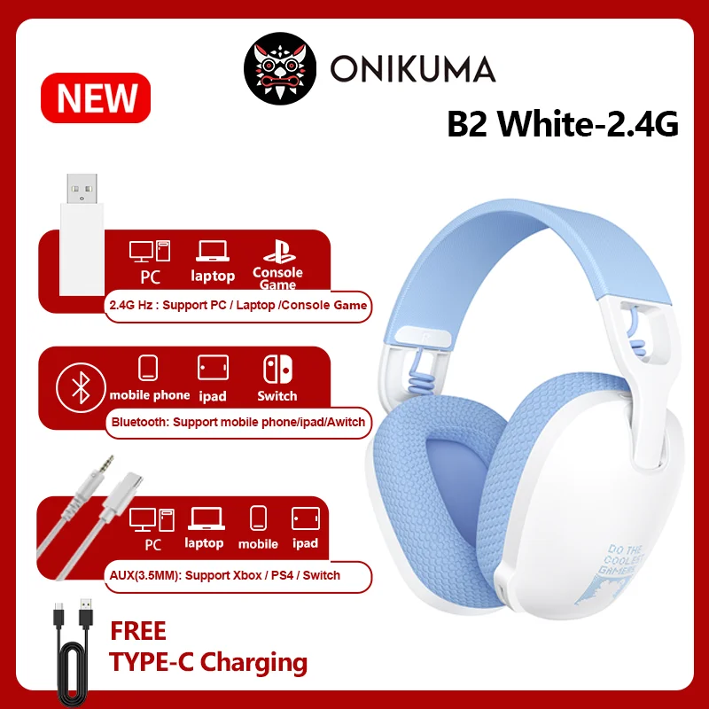 Onikuma B2 Wireless Gaming Headset - Ergonomic USB Headphones for PS5 PS4 PC