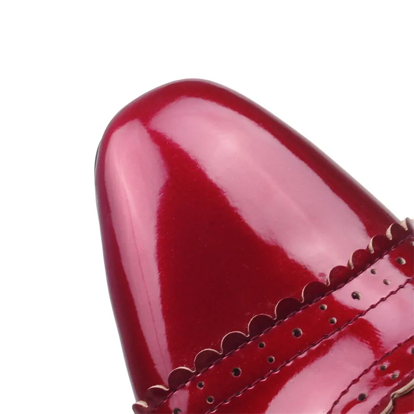 British Women Flats Patent Leather Black Red Square Toe Oxfords Derbies Brogues Vintage Casual Office Lace Up Ladies Dress Shoes