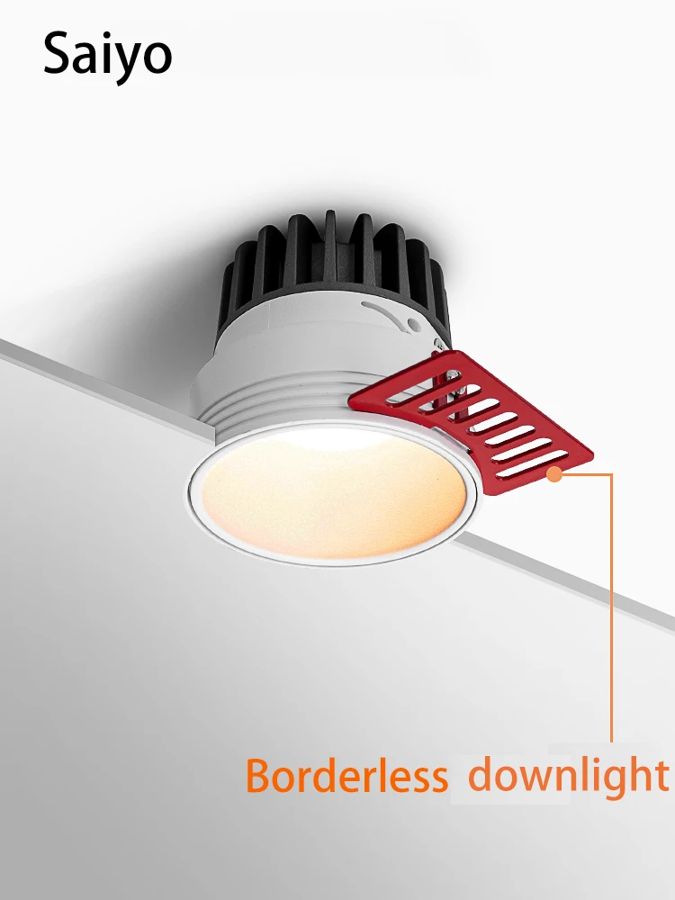 Saiyo LED Borderless Downlight 8W Spot Light Cut Hole 75mm Embedded Anti-glare Trimless Aluminum Recessed Lamp 85-265V For Home