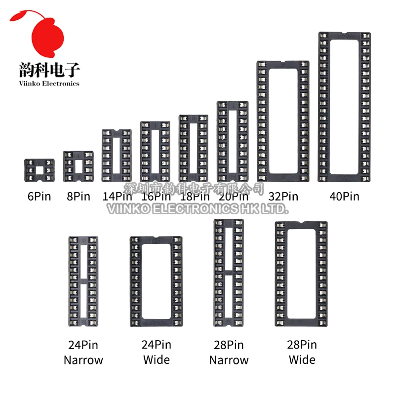 Assorted Pack of 10 Precision DIP IC Sockets - Various Pin Configurations