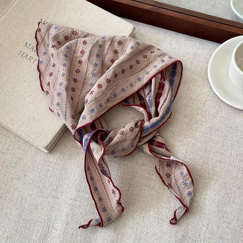 2026 Weicher Baumwoll-Leinen Dreieckstuch mit Cashew-Print und Blumenmuster – Dekorative Halstücher, lange Bandanas, Schals, Kopftücher – Detail 4