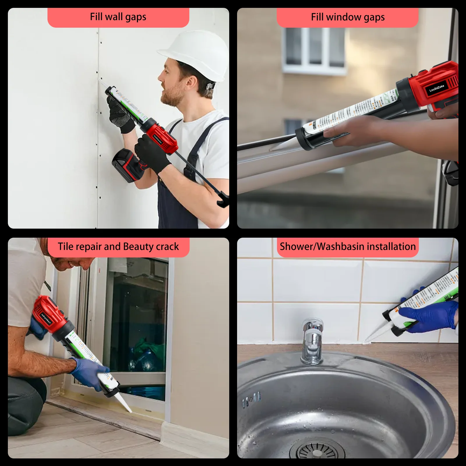 Electric Caulking Gun 10oz/300ml Cordless Caulk Gun 4 Adjustable Speeds with LED