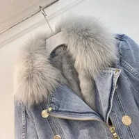 Abrigos vaqueros gruesos y cálidos desmontables para invierno, chaqueta Premium corta occidental que combina con todo, Tops ajustados de moda con retales de piel, superventas 4