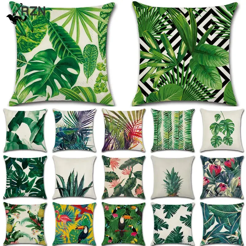 

Tropical Plants Cactus Monstera Summer Decorative Throw Pillows Cotton Linen Cushion Cover Palm Leaf Green Home Decor Pillowcase