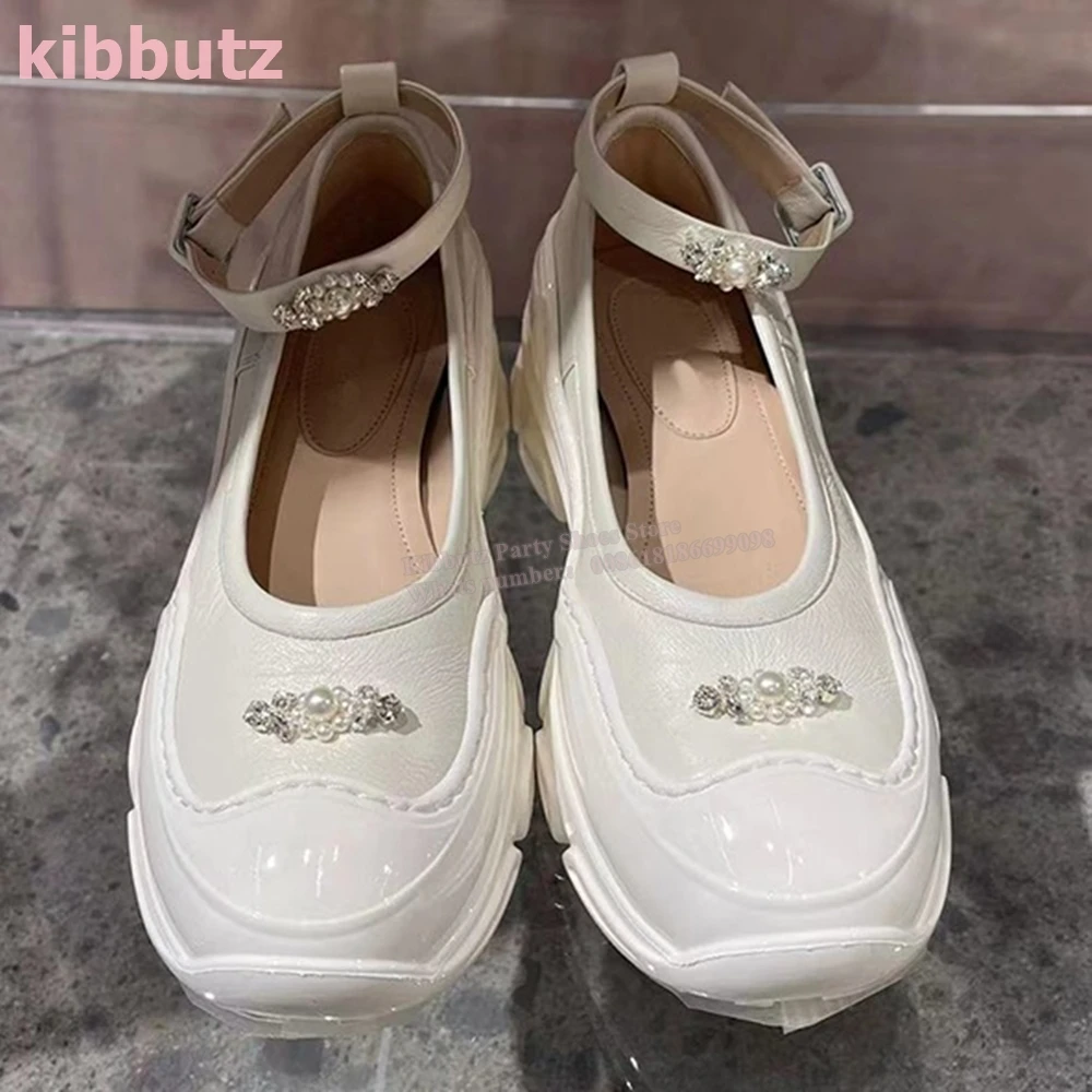 Crystal Ankle Strap Ballet Pump Sneaker Patchwork Round Toe Height Increasing Fashion Elegant Party Dress Sexy Women Shoes New 2