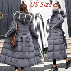 2022 New Winter Coat Women's Warm Fashion Bow Belt Fox Fur Collar Knee Thickening Warm Coat Long Skirt Women's Thick Coat