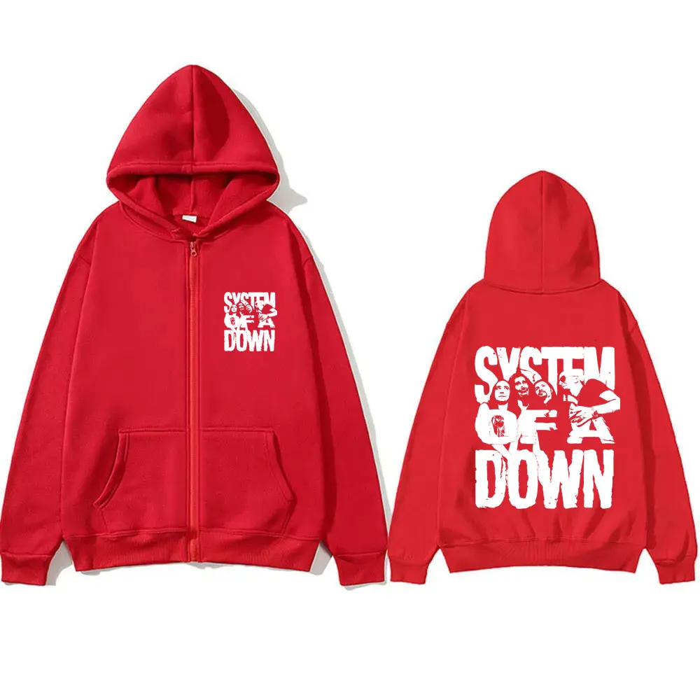 90s Alternative Metal Rock Band System of A Down Graphic Zipper Hoodie Men Women Casual Oversized Zip Up Jacket Man Vintage Coat