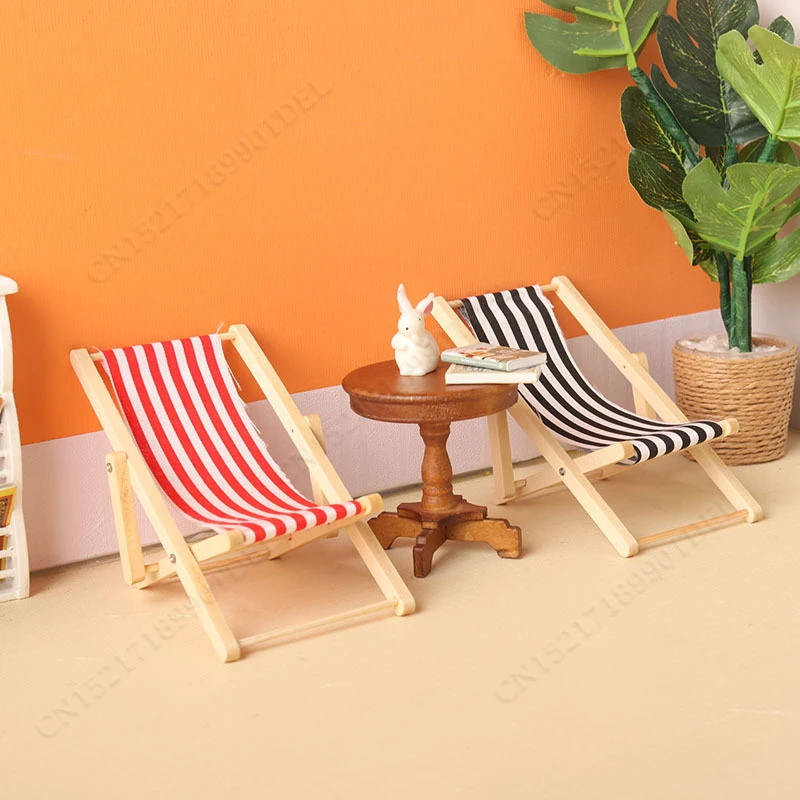 Chaise de plage inclinable l'inventaire en bois pour fille, mini meubles d'extérieur, accessoires de scène, maison de courses, articles miniatures