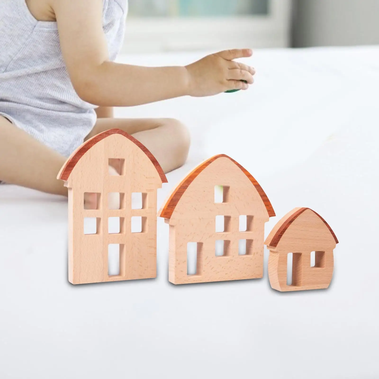 

3x Wood House Blocks Early Educational Crafts Stem Decor Wood Ornament for Kids Ages 4 to 8 Party Favors Preschool Shelf