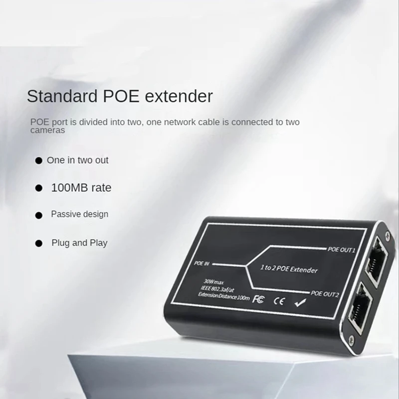NVR IP 카메라용 POE 확장기, POE 범위 100 미터 확장, 2 포트, IEEE 802.3Af 표준, 100Mbps