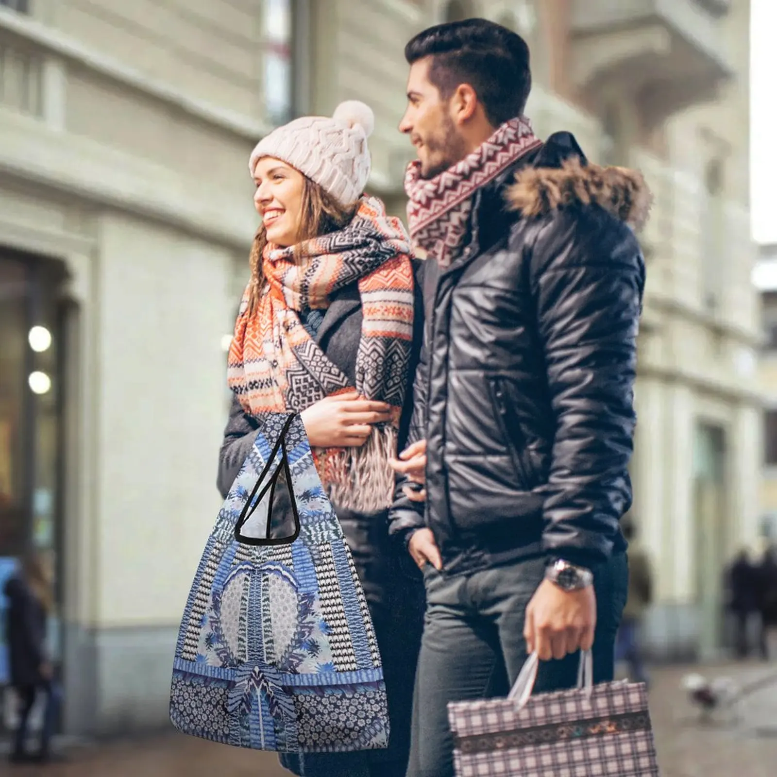 Customized Printed Shopping Bags Color Block Satchel Casual Foldable Color Blocked Tote Shopping Bags Custom Pattern