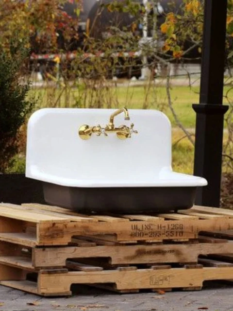 อ่างล้างหน้าแบบแขวนผนัง เหล็กหล่อเคลือบ สำหรับล้างจาน ล้างมือ ล้างหน้า สไตล์เรโทร แบบฝังผนัง แบบคู่ 3