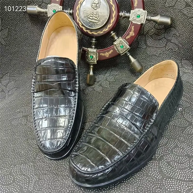 

Authentic Crocodile Skin Business Casual Men's Soft Moccasins Genuine Alligator Leather Male Classic Plain Black Slip-on Flats