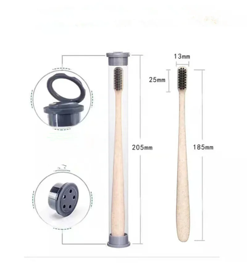 천연 숯 밀 빨대 칫솔, 성인용 칫솔, 구강 관리 도구, 단일 플라스틱 튜브 포함, 20 개