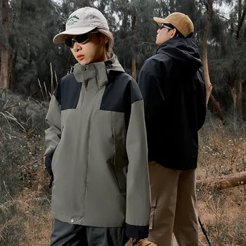 الخريف عالية الجودة المرقعة سترة واقية الرجال النساء في الهواء الطلق تسلق الجبال الرياضة يندبروف مقاوم للماء مقنعين معطف المشي لمسافات طويلة 5