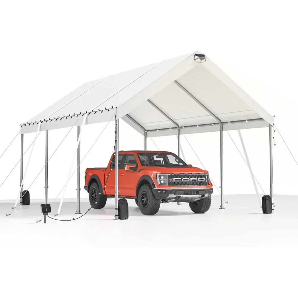 

10*20 Heavy Duty Carport Canopy Oversized Portable Car Tent Garage With Peak Height Adjustable From 9.5 Feet to 11 Feet SUV Home