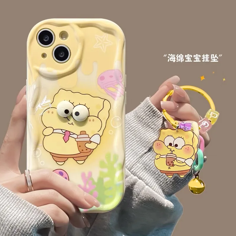 thumbnail image 1 of Big Eyes SpongeBob Cartoon TPU Soft Phone Case For iPhone 11 12 Mini 13 Pro Max 14 Pro 15 Pro X XS Max XR 7 8 Plus With Pendant, 1 of 4