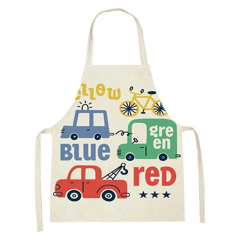 Cartoon Car Excavator Pattern Children's Antifouling Apron Parent-child Household Kitchen Cooking Adults Sleeveless Backless Apr baby accessories carry bag	