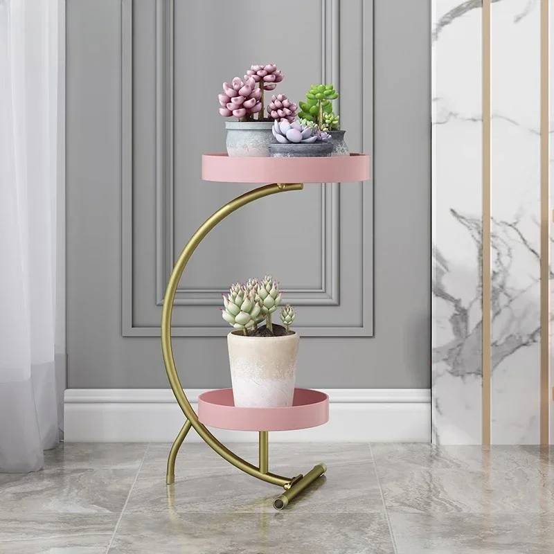 Creative 2 Layer Storage Shelf Paint Technology Rack for Plants Triangle Bearing Indoor Gardenin Light Luxury Stand for Flowers