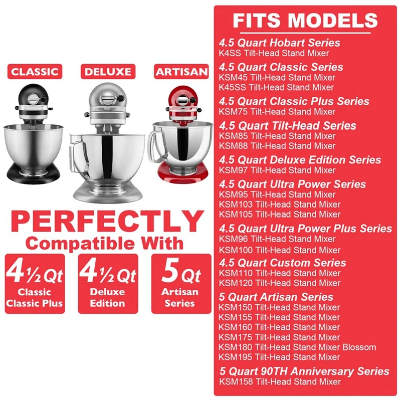 Stainless Steel Accessories for Kitchenaid 4.5-5 Qt Tilt Head Stand Mixer Includes 6 Wire Whisk Flat Beater Dough Hook rotary whisk