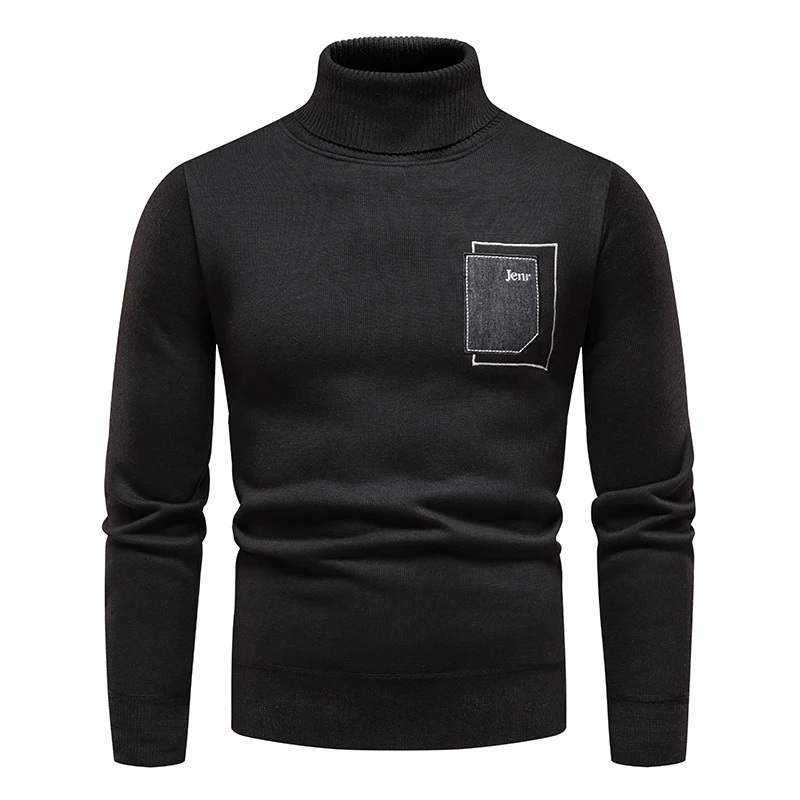 Autumn Winter Men's New Sweater High-neck Cold Jumpers Stitching Knitted Slim Casual Warm Thick Bottom Shirt Male Blouse