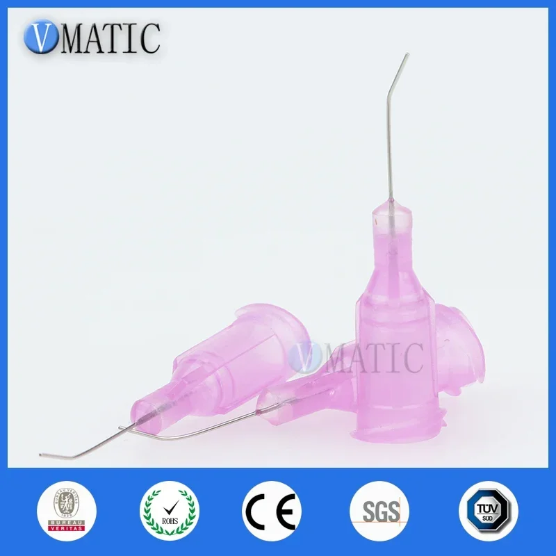 100Pc 30G Lavender 0.5'' Tube 45 Degree Bend Bent Dispensing Needle Tips Stainless Steel Dispenser Needle 1/2 Inch