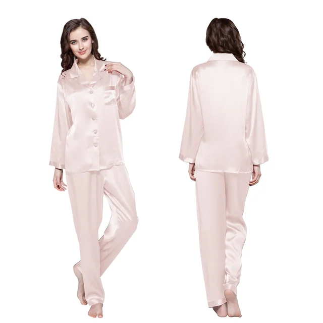 Silk Pajamas Set Women Pure 19 Momme Ladies Sleepwear Luxury Natural Full Length Women's Clothing Free Shipping Light Pink