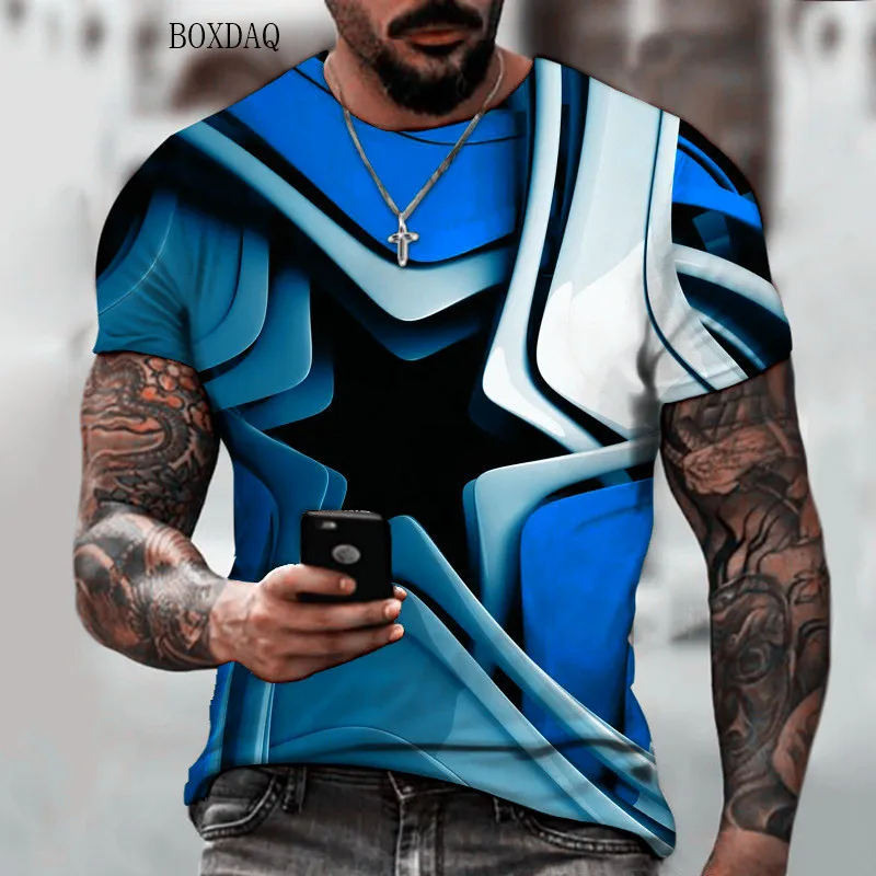

Geometric Five-pointed Star Pattern Men's 3D T-Shirts Large Size Loose Casual Round-Neck Tops Short Sleeve 3D Print Street Tee