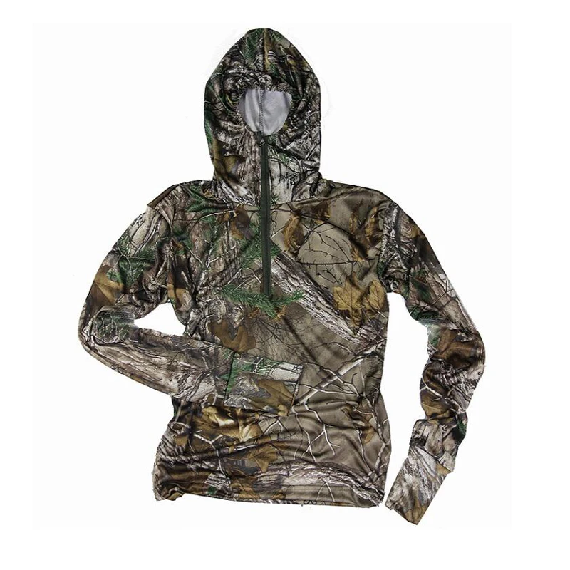 Summer Ultra-Thin Quick-Drying Bionic Camouflage T-Shirt Tops Male Hunting Fishing Hiking Sunscreen Hooded T-Shirts Long Sleeve sport t shirt long sleeve t shirt