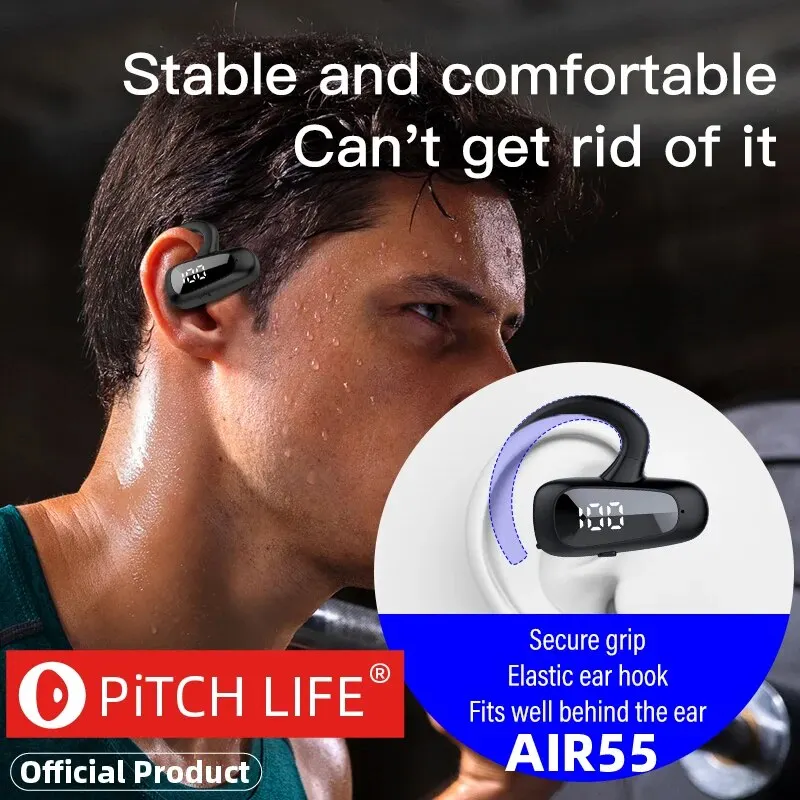Air55 걸이식 무선 블루투스 헤드셋, OWS 터치 라이트 미니 하이 퀄리티 귀마개, 땀 방지, HD 사운드 스테레오, 범용 헤드셋