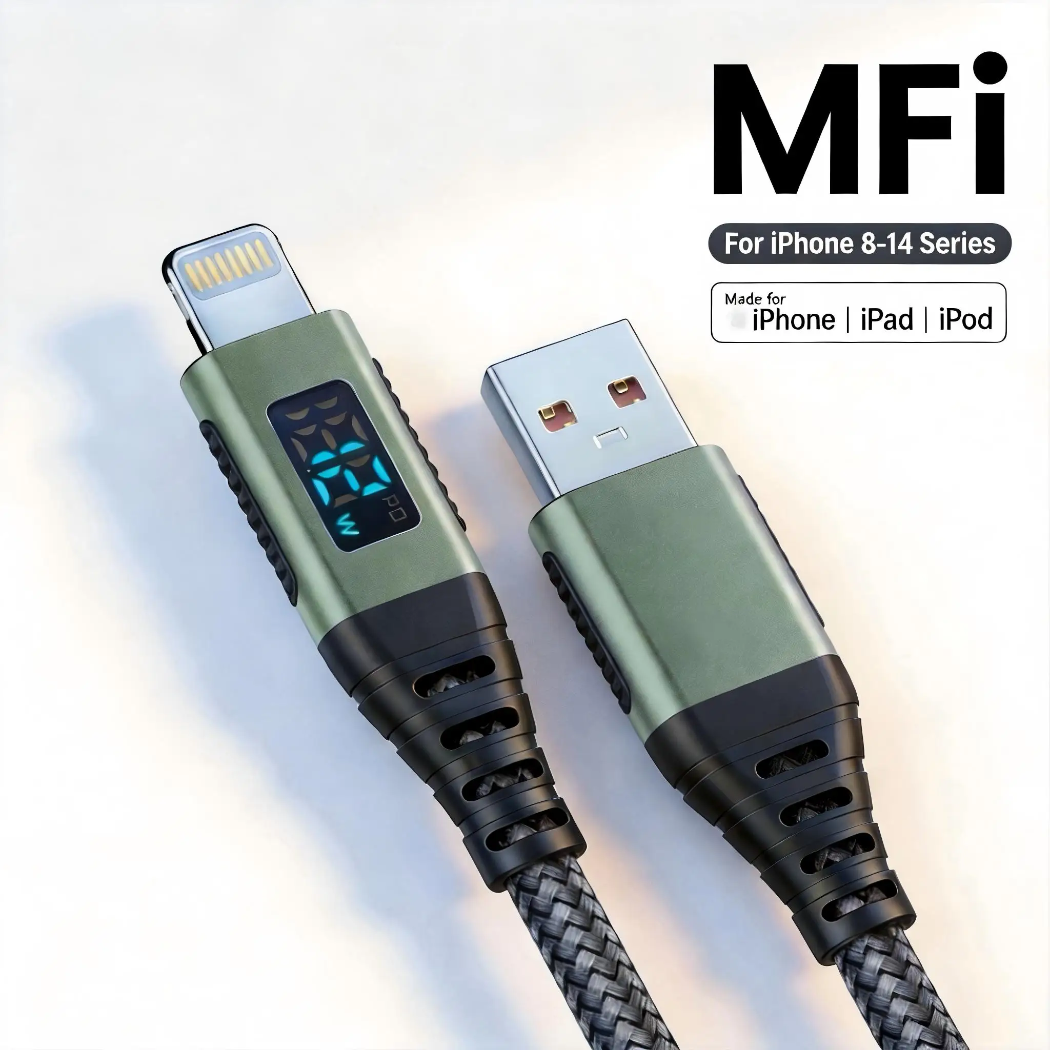 Premium MFi Certified Lightning Charger Cable - Fast 2.4A Charging with Extended Length